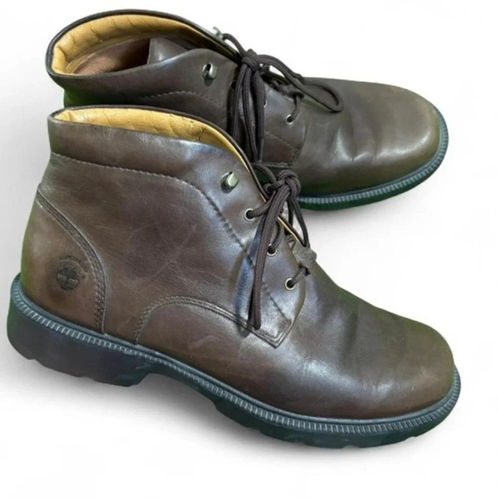 Timberland Leather Chukka Lace Up Boots Brown Size 9.5M‎ Smart Comfort Shoes
